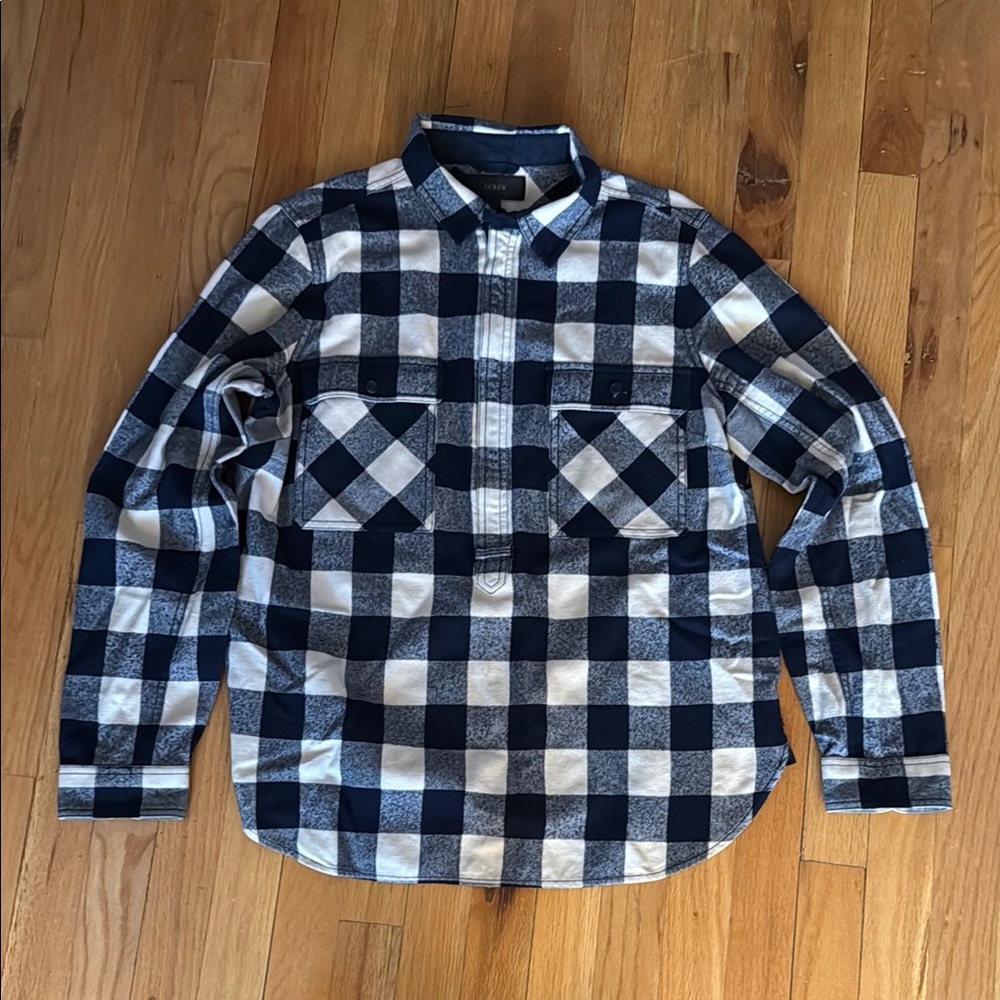 J. Crew Men's Navy and White Checkered Shirt